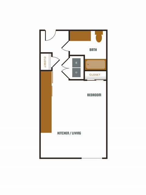 a floor plan of a studio apartment with a bedroom and a living room